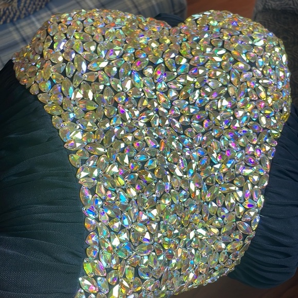 La Femme Rhinestone Jewel Rouched Strapless Black Mini Dress Style 16368 - Picture 10 of 10